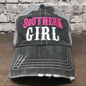 "Southern Girl" Embroidered/Distressed Trucker Cap